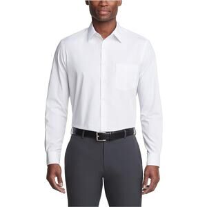 Van Heusen Men's Regular Fit Solid Point Collar Dress Shirt, White, 18" Neck
